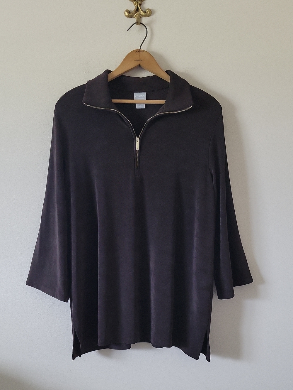 Chico's Travelers Brown 1/4 Zip Pullover Top Size XL